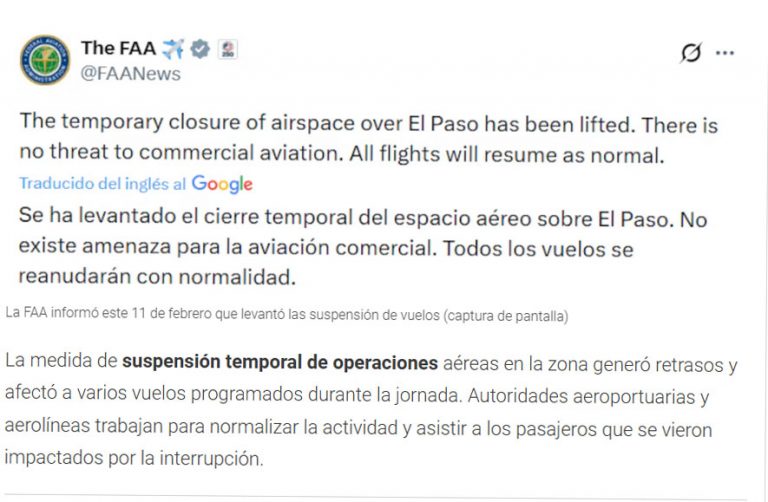 Suspenden vuelos al Aeropuerto de El Paso, Texas