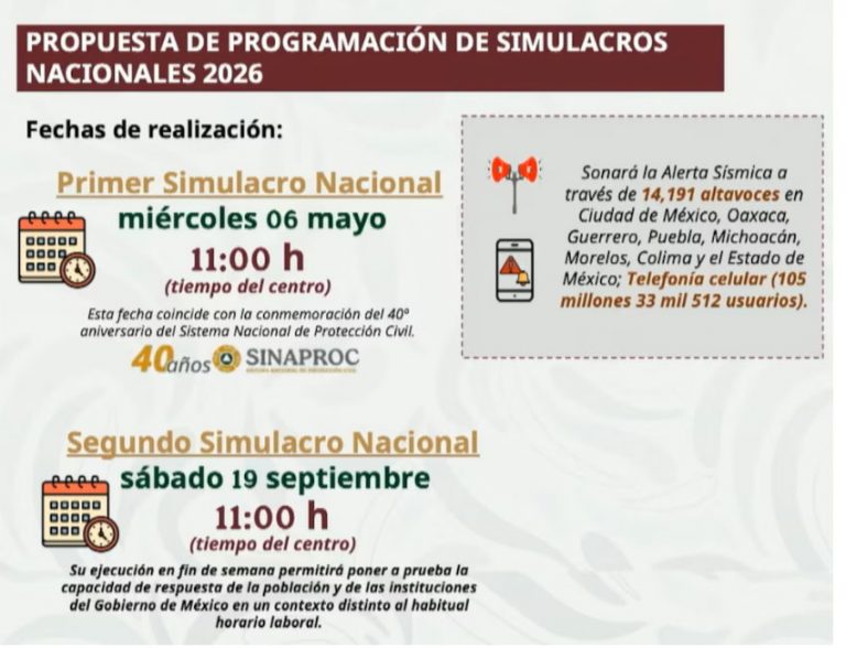 Protección Civil informa fechas de simulacros