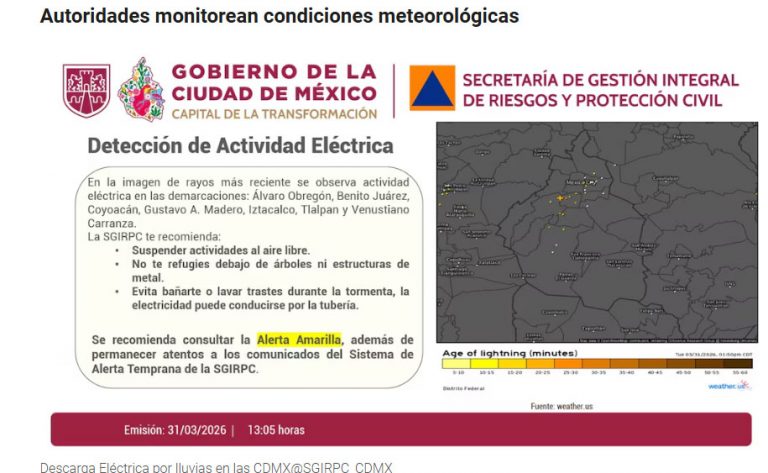 Activan alerta amarilla por lluvias y granizo en 10 alcaldías de la CdMx