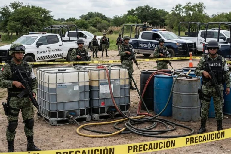 Desmantelan Fuerzas Federales cetro de acopio de huachicol