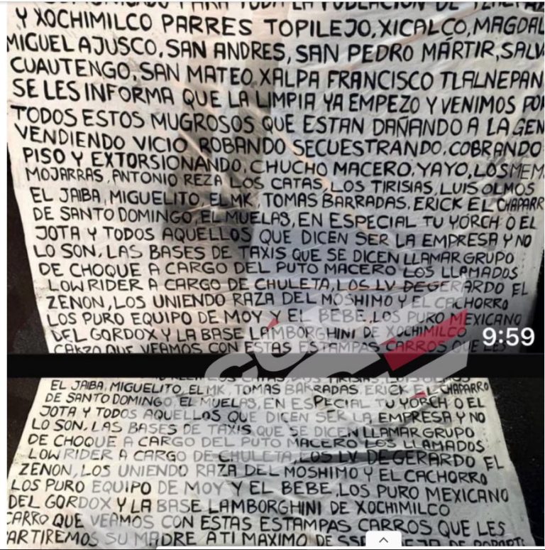 Con narcomanta y video, sicarios del CJNG amenazan con “limpia” en las alcaldías Xochimilco y Tlalpan