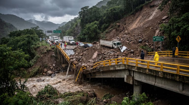 Lluvias hacen estragos en carreteras de México, derrumbes en puentes provocan cierres y daños viales