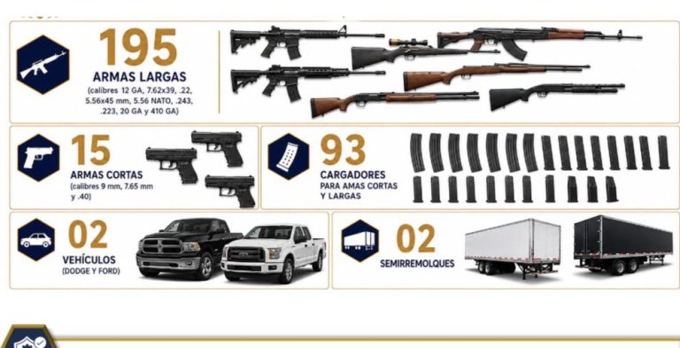 Interceptan cientos de armas y cargadores para crimen organizado
