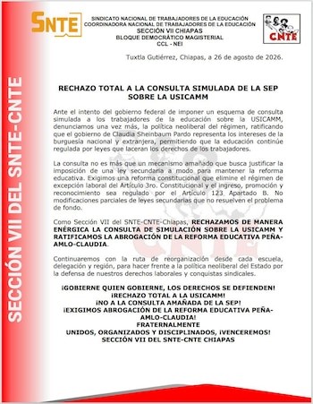 CNTE acusa a Sheinbaum de simulación por consulta