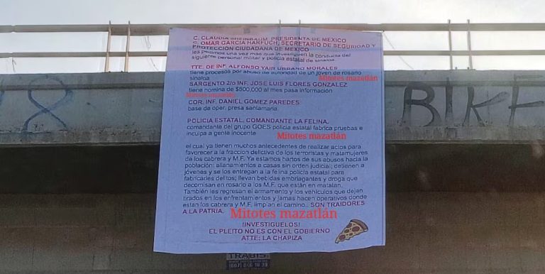 Con narcomantas en Sinaloa “La Chapiza”, pide a Sheinbaum y Harfuch investigar, a elementos del ejército