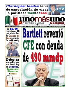 Portada de UNOMÁSUNO, edición del 3 de septiembre de 2026