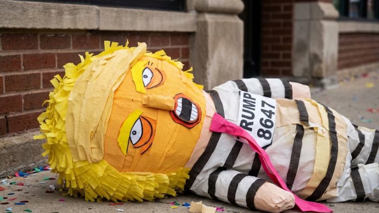 Piñatas de Trump y banderas con leyendas contra ICE, marcan el desfile mexicano en EEUU