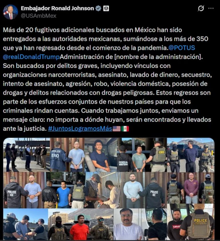 Ronald Johnson presume entrega a México de 350 detenidos en EEUU, durante gobierno de Trump