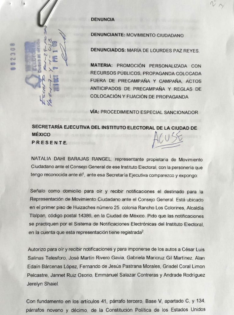 MC presenta queja contra la alcaldesa de Iztacalco; Lourdes Paz, por actos anticipados de campaña