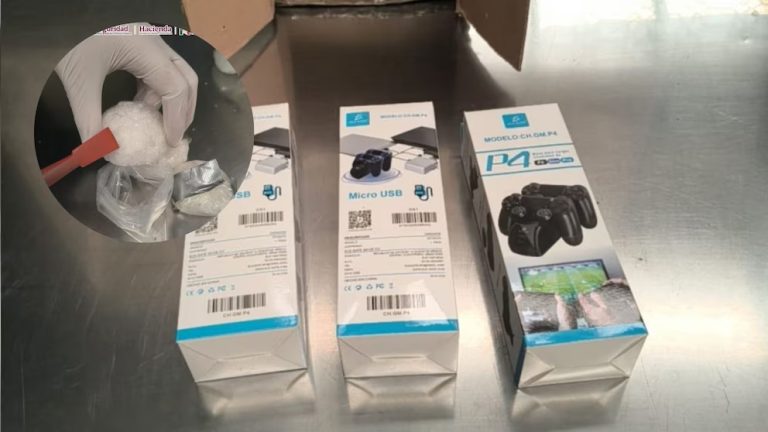 En cargadores para videojuegos: hallan con rayos X mentanfetamina oculta en paquete del AICM